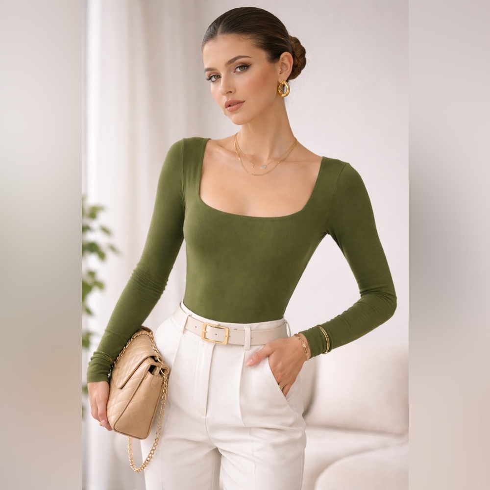 Olive Green Bodysuit 🫒 silky butter double lined NEW